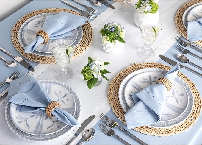 Solino Home Linen White Table Runner 156 Inches Long - 100% Pure Linen Extra Long Table Runner 14 x 156 Inch for Valentines, Spring, Easter - Classic Hemstitch