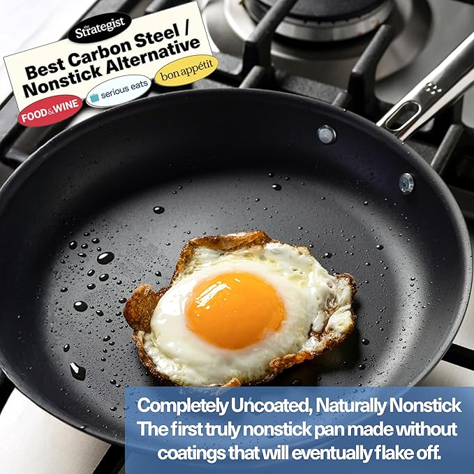 Misen Carbon Nonstick™ Frying Pan – Carbon Steel Pan, Naturally Nonstick No-Coating Surface, Ultra-Durable & Oven-Safe, Induction & Gas Compatible - 8 Inch