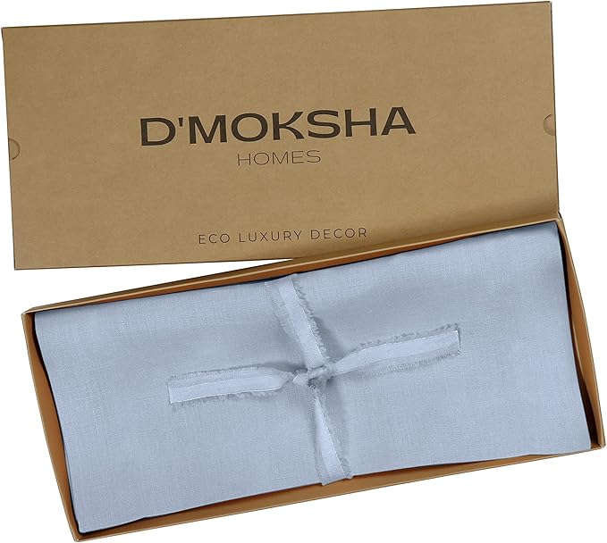 D'Moksha Homes Linen Powder Blue Table Runner 72 Inches Long - 100% Pure Linen 14 x 72 Inch Table Runner for Dining, Spring, Easter - Machine Washable