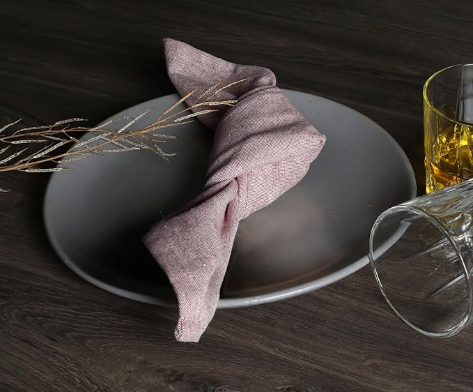 Native Fab Solid Cloth Napkin Set of 4, 100% Chambray Cotton, Washable, Reusable Dinner Cloth Napkin 17x17 inches, Table Decor Napkins for Dinner, Events, Burgundy