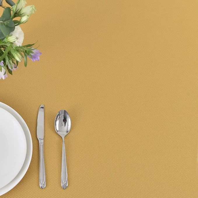 maxmill Textured Rectangle Tablecloth Water Resistant Wrinkle Free Spill-Proof, Soft Jacquard Table Cloth for Banquet Parties Event Holiday Dinner, Indoor and Outdoor Use, 60 x 84 Inch, Ochre Yellow