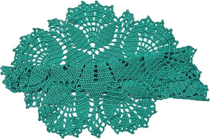 BIBITIME Tulip Flower Doilies Lace Doilies Kitchen Table Doily Mats Tablecloth Handmade Crochet Placemats Vase Dish Plate Mat (1 PC- 15 inches- 16 inches, Peacock)