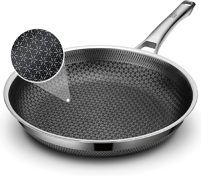 12 Inch Hybrid Nonstick Frying Pan, Stainless Steel Skillet, Dishwasher Safe, Induction & Oven Broiler Safe, PFOA-Free Non-Toxic Cookware