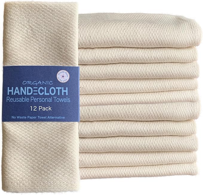 Reusable Paper Towels/G.O.T.S. Certified Organic Cotton/Made in USA/Microfiber Alternative/Machine Washable/Absorbent/Durable/Quality Hemmed Edges/Sustainable Kitchen (12 Pack)
