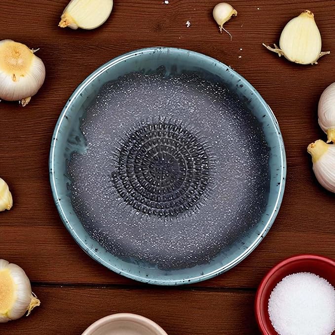 Ceramic Grater Bowl, Garlice Grater Plate, Handmade Ginger Grater, Mincer Bowl for Cheese &Vegetables, Ceramic Decorative Mincer, Hand Dish for Garlic (Matte Black)