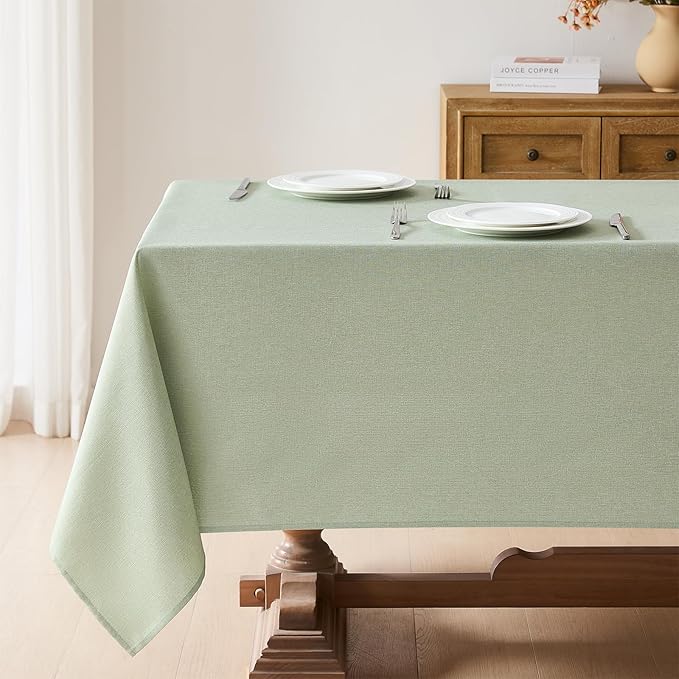 Faux Linen Tablecloths for Rectangle Tables, 2 Pack Burlap Textured Table Cloths Washable Farmhouse Table Cover Water Resistant for Dining, Wedding, Outdoor(Sage Green, 60"×104")