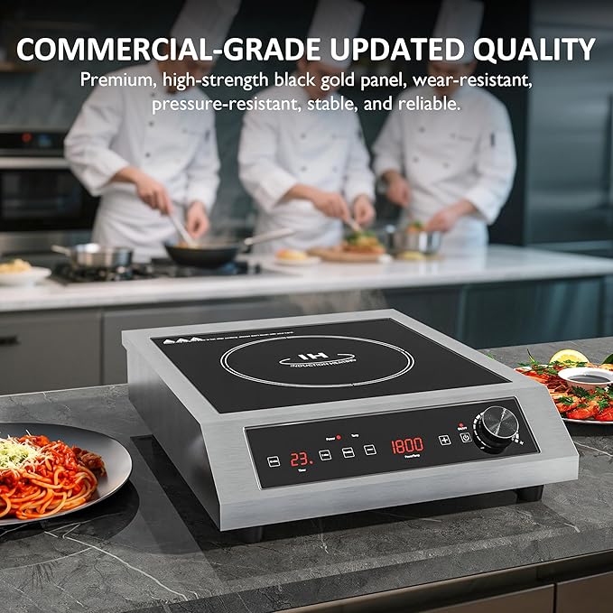 Sunvivi 1800W Portable Induction Cooktop, Commercial-Grade Electric Countertop Burner with Timer, Induction Hot Plate with LED Screen, 10 Power(100W-1800W), 14 Temp Setting(140°F-536°F), Black