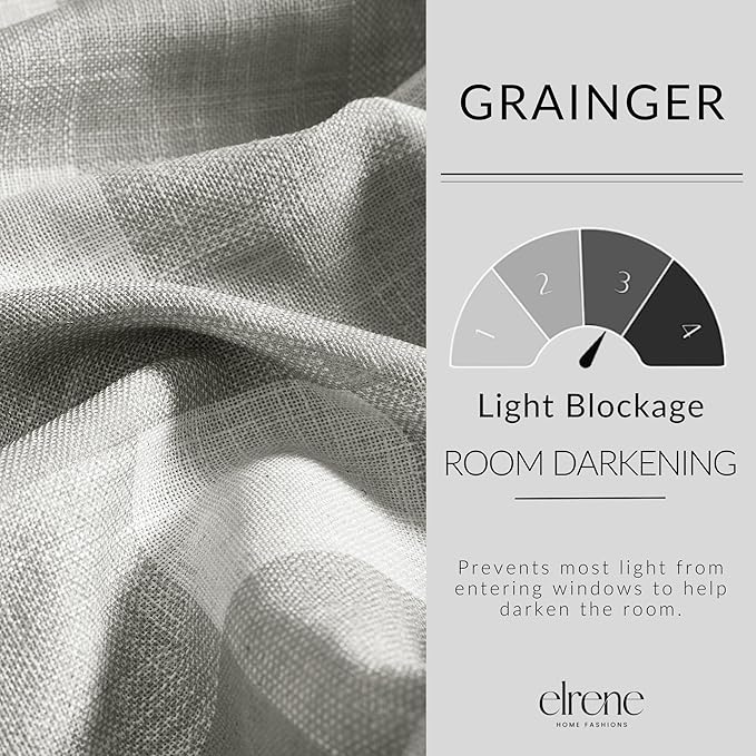 Elrene Home Fashions Farmhouse Living Grainger Buffalo-Check Room Darkening Window Curtain, Living Room and Bedroom Drape with Rod Pocket Tabs, 52" x 108", Gray, 1 Panel
