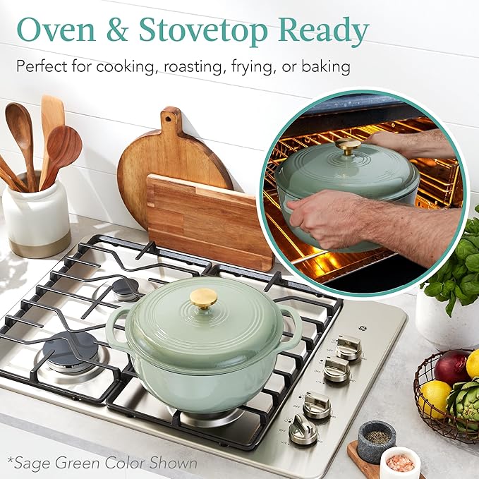 Best Choice Products 7.5 Quart Enamel Cast-Iron Round Dutch Oven, Family Style Heavy-Duty Pre-Seasoned Cookware for Home, Kitchen, Dining Room, Oven Safe w/Lid, Dual Handles - Peach Sorbet