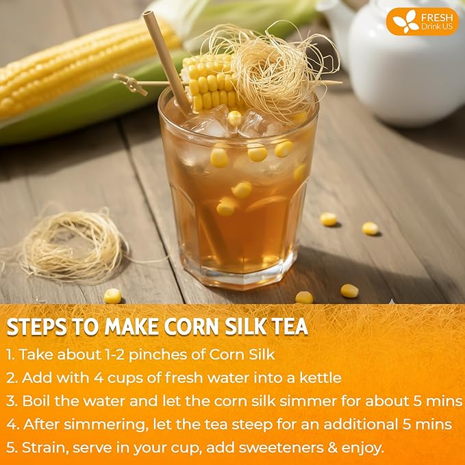 FreshDrinkUS, Dried Corn Silk 8oz | Premium Whole Corn Silk for Tea & Herbal Infusions | Naturally Air-Dried, Non-GMO, Caffeine-Free | Perfect for Daily Herbal Tea, DIY Blends & Natural Brewing