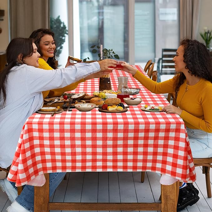 Nasitos 2 Pack Plastic Table Cloth 60x120 Inch - Red and White Rectangle Tablecloth Checkered, Wipeable Plaid Vinyl Tablecloth with Flannel Backing for Picnic Party, Camping, Romantic Dinner at Home
