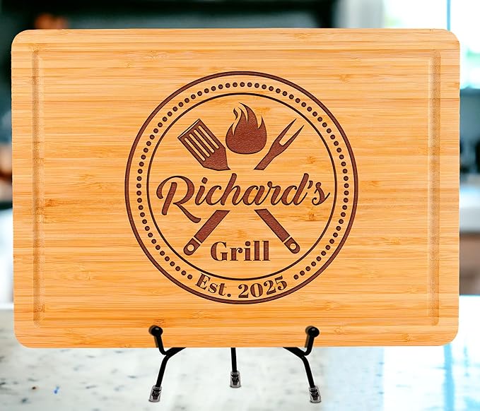 Personalized Grill Cutting Board, Grilling Gift For Men and BBQ Masters, Mens Best Anniversary, Father’s Day or Birthday Gift for Men or Husband, Wood Engraved Gifts for Dad