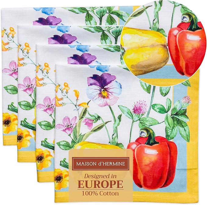 Maison d' Hermine Cloth Napkins Set of 4 100% Cotton Everyday Reusable Square Napkins Cloth Washable Dinner Party Wedding Restaurant Valentines Day Decorations Spring/Summer (Giverny, 20" x 20")