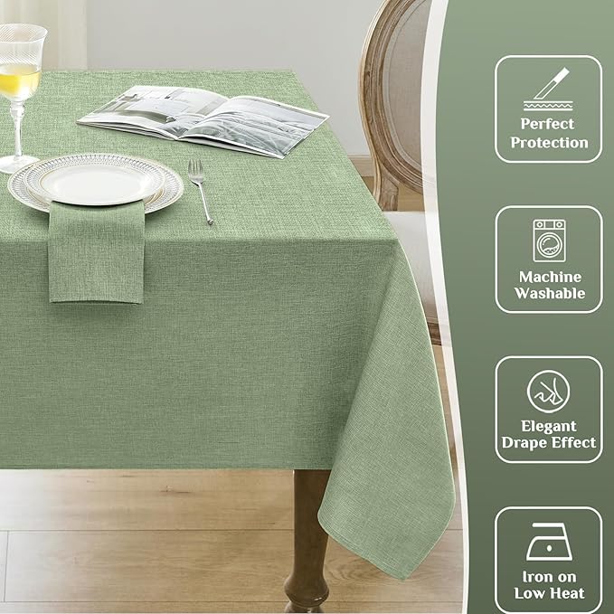 Softalker Sage Green Tablecloth Rectangle 70x52 Inch Outdoor Table Cloths Linen Textured Stain and Wrinkle Resistant Decorative Dining Table Cover Waterproof for Spring,Easter,Party,Birthday,Coffee