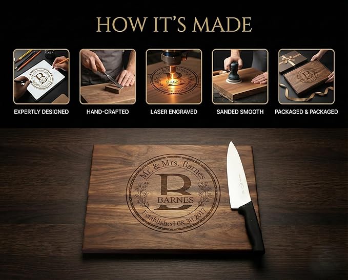 Personalized Engagement Gifts or Wedding Gifts for Couples - Custom Cutting Board Gifts for Anniversary, Unique Holiday Gift, Familiy Gift, Premium Handmade Wood Gift, or Newlywed Gift