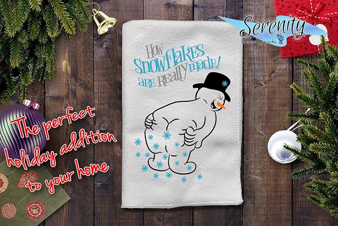 Christmas Decor | Decorative Kitchen and Bath Hand Towels | How Snowflakes Are Made Snowman | XMAS Winter Novelty | White Towel Home Holiday Decorations | Gift Present