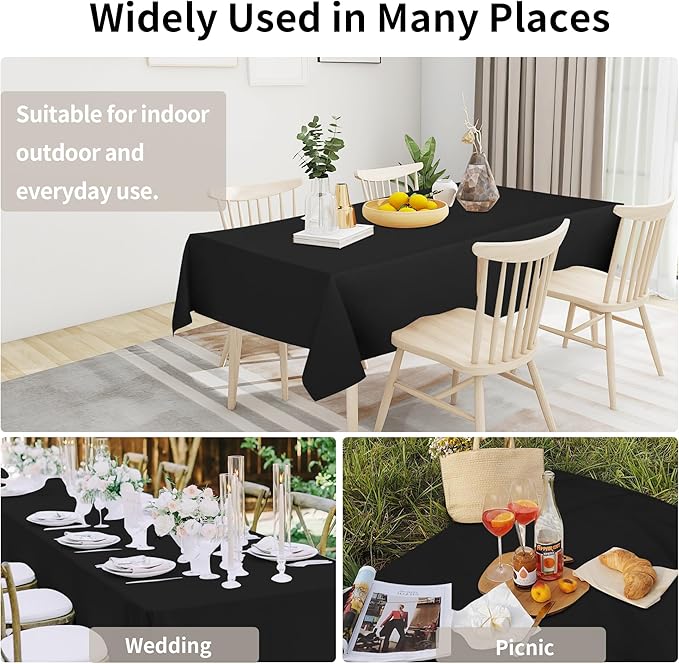 Easy-Going Faux Linen Waterproof Spill-Proof Tablecloth Stain Resistant Rectangle Table Cloth Wrinkle Free Decorative Fabric for Kitchen, Dining, Party, Weddings, Restaurants (60x84 in, Black)