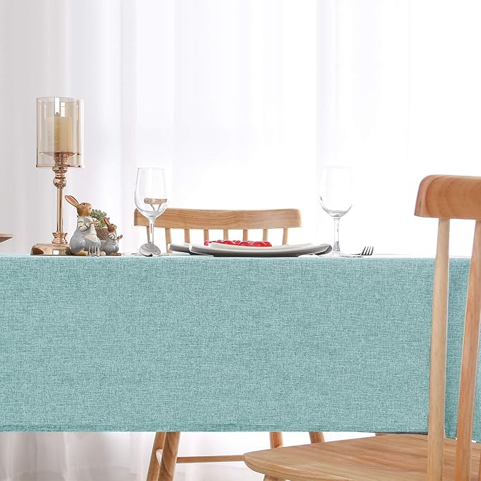 Hiasan Faux Linen Square Tablecloth - Wrinkle and Stain Resistant Washable Table Cloth for Kitchen Dining Room Holiday Table Cover for Party Dinner, Aqua, 60 x 60 Inch