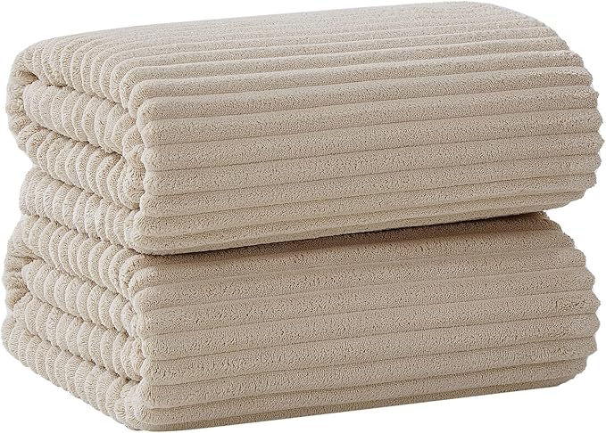 Oversized Bath Sheets 40x80 Inches Extra Large Bath Towels for Adults Super Soft Quick Dry Highly Absobent Microfiber Shower Towels for Bathroom, Pool, Gym, Yoga Towel (Beige, 2Piece)