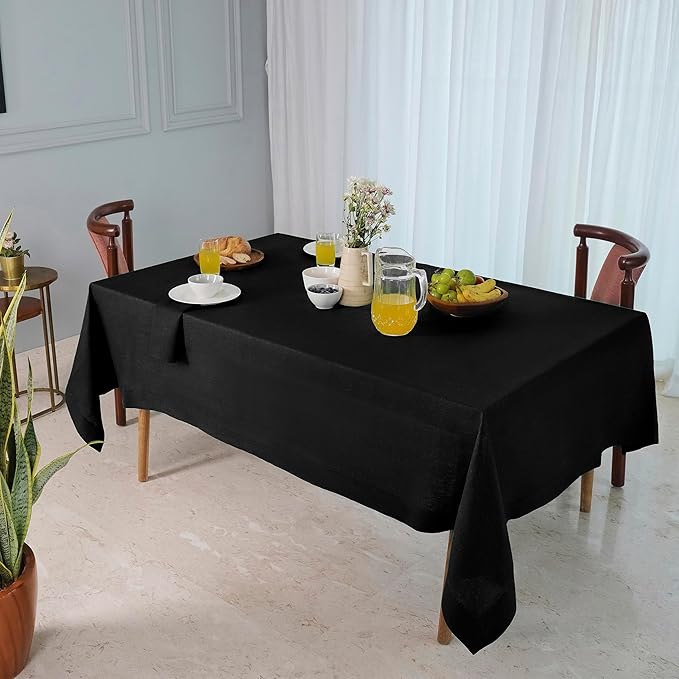 D'Moksha Homes Black Linen Tablecloth 60 x 144 Inch - 100% Pure Linen Table Cloth for Rectangle Tables - Machine Washable Tablecloth for Spring, Easter
