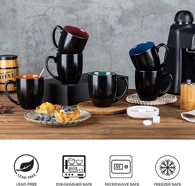 GBhome 12oz Coffee Mugs Set of 6,Ceramic Coffee Mugs for Man, Woman,Restaurant Modern Coffee Mugs Set with handle for Tea/Latte/Cappuccino/Milk/Cocoa. Dishwasher&Microwave Safe,Multi-Color,6 Pack