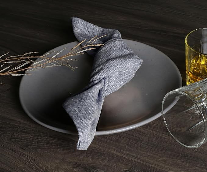 Native Fab Solid Cloth Napkin Set of 12, 100% Chambray Cotton, Washable, Reusable Dinner Cloth Napkin 17x17 inches, Table Decor Napkins for Dinner, Events, Navy Blue