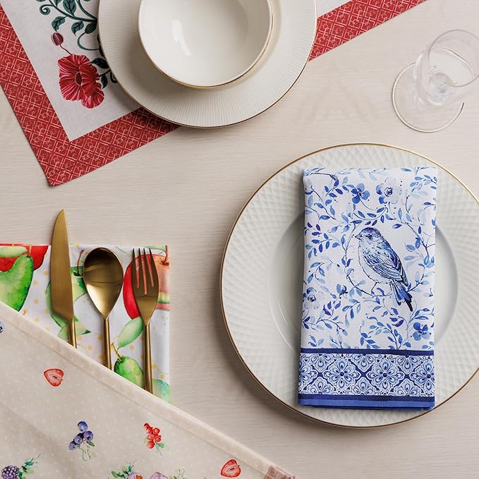 Maison d' Hermine Cloth Napkins Set of 4 100% Cotton Everyday Reusable Square Napkins Cloth Washable Dinner Party Wedding Restaurant Valentines Day Decorations Spring/Summer (Dutch Base, 18" x 18")