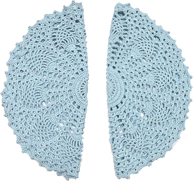 BIBITIME 2PCS 11 inches to 12 inches Lace Doilies Crochet Handmade Lace Coasters Round Placemat Rustic Table Doilies Decors for Kitchen Dining Room Party Dressers Light Blue