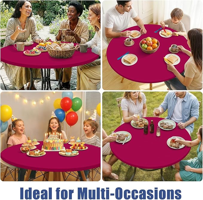Round Spandex Tablecloth, Elastic Fitted Waterproof Tablecloths for 42"-50" Tables, Stretch Washable Picnic Table Cover for Camping, Dining, Indoor and Outdoor, Fuchsia