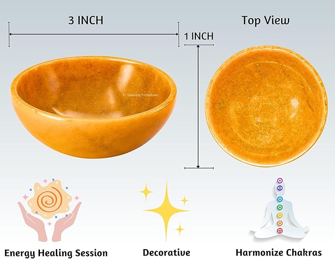 Yellow Jasper Crystal Bowl - 3 Inch Decorative Bowls for Room and Home Decor - Gemstone Healing Crystals for Elegant Display, Positive Energy Balance and Gift