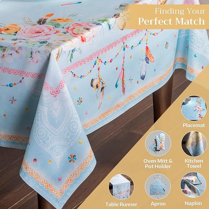 Maison d' Hermine Table Cloth Rectangle Table 100% Cotton 60 x 90 Inches Tablecloth Reusable Decorative for Dining Room Farmhouse Home Valentines Day Decorations Spring Summer - Ibiza - Blue