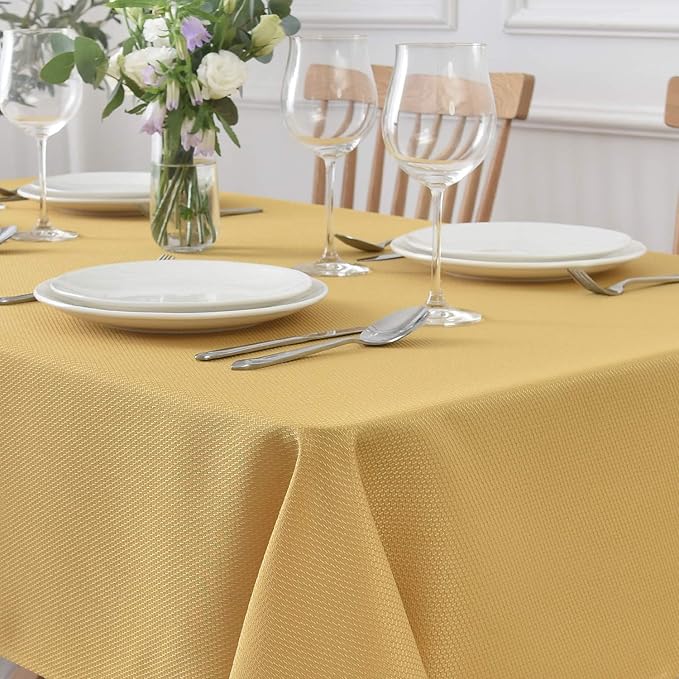 maxmill Textured Rectangular Tablecloth Water Resistance Antiwrinkle Spillproof Soft Jacquard Table Cloth for Dining Room, Buffet Banquet Parties and Holiday Dinners, 60 x 104 Inch, Ochre Yellow