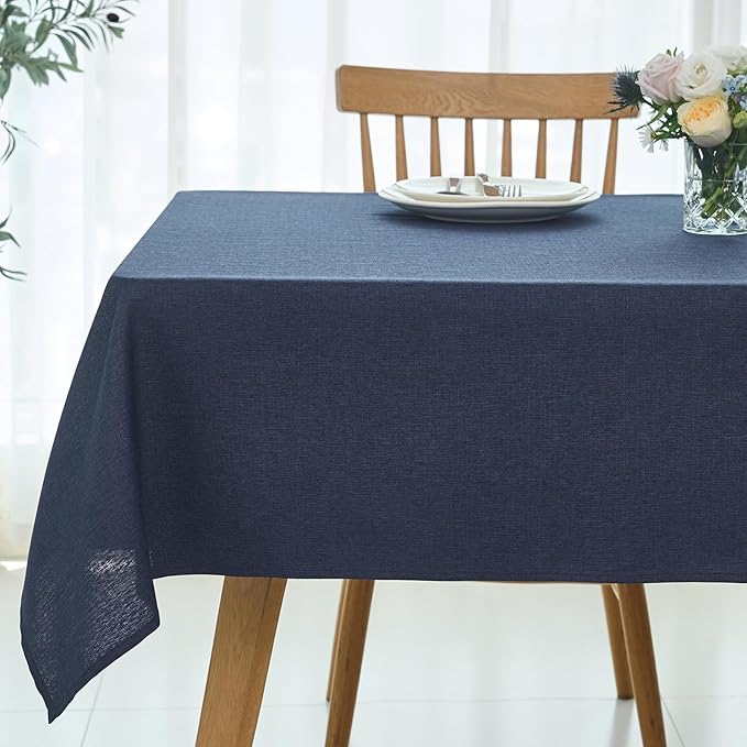 maxmill Linen Textured Rectangular Tablecloth Water Resistant Wrinkle Free Spillproof Stain Proof Table Cloth for Dining Room Decoration, Banquet Party Wedding Holiday Dinner, 60 x 84 Inch Navy Blue