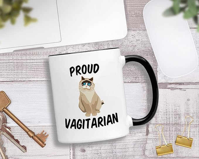 Casitika Funny LGBT Mugs. Proud Vagitarian 11 ounce Lesbian Coffee Mug. Cup Idea for Gay Girlfriend or Friend on Her Birthday or Anniversary. (Black Handle/Rim)