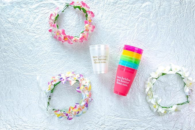 Stag & Hen Two Brides Are Better Than One Bachelorette Party Cups - 12 Pack, 16 oz Cups | Custom Personalized Drinkware for Bridal Shower, Engagement Party | Bridesmaids Gifts, Favors, Decor