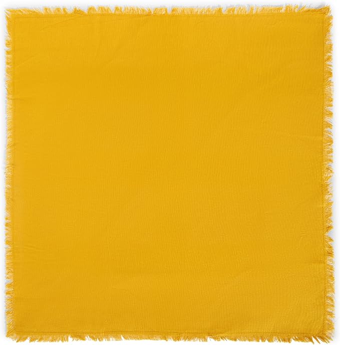 Lightnpro Cotton Napkins Set of 12, Beautiful Handmade Fringe Dinner Cloth Napkins, Washable and Reusable for Dining, Parties, Weddings, Holiday & Everyday Use - 18x18 Inch Mustard