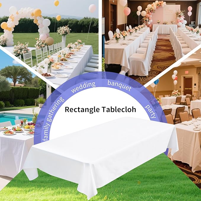 BIGTONE 12 Pack White Rectangle Tablecloth 60 x 126 Inch, Cross Ribbon Packing Reusable Table Clothes for 8 Foot Tables, Wrinkle Resistant Polyester Fabric Table Cover for Wedding, Party, Banquet