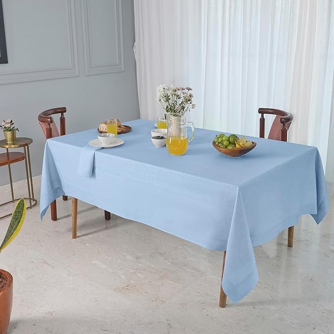 D'Moksha Homes Linen Tablecloth 60 x 120 Inch - 100% Pure Linen Powder Blue Table Cloth for Rectangle Tables - Machine Washable Cloth Tablecloth for Spring, Easter