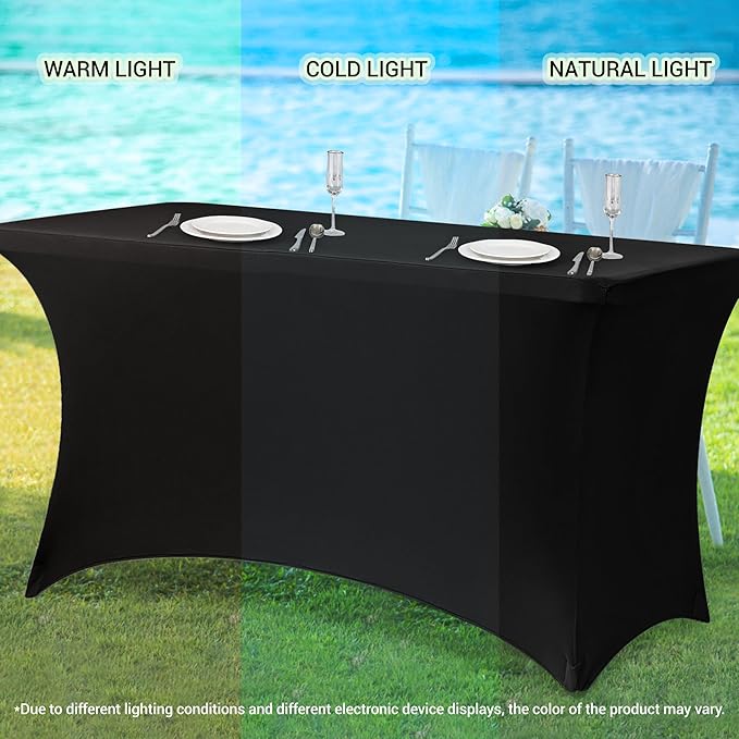 Obstal 2PC Sage Green Tablecloth - 4ft Rectangle Spandex Table Cover for Party, Events, Banquets & Weddings, Machine Washble