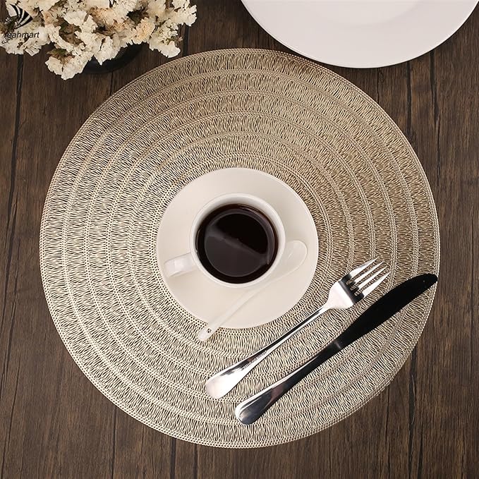 38CM Round Placemats Set of 4/6/8 for Dining Table Washable Round PVC Table Mats Kitchen Table Mats(Sliver,6 Pieces)