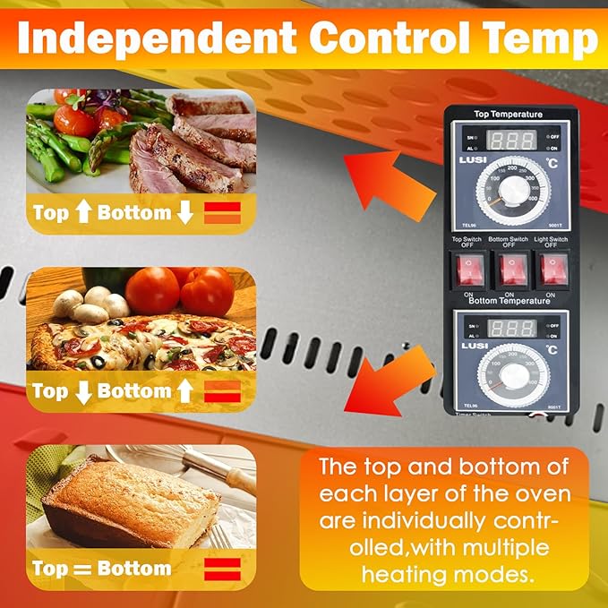 TECHTONGDA Commercial Pizza Oven Gas Heating Triple Deck Pizza Oven Stainless Steel Bread Baking Machine 6 Baking Sheets 110V for Restaurant Kitchen Bakery