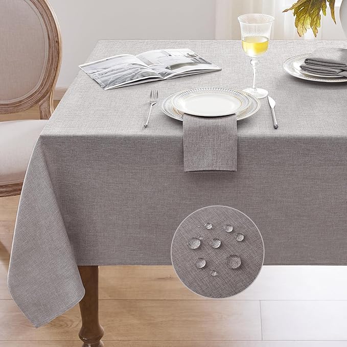 Softalker Outdoor Tablecloth 84x60 Inch Rectangle Grey Table Cloths Linen Textured Stain and Wrinkle Resistant Modern Decorative Dining Table Cover for Spring, Summer, Tea Party, Birthday, Pinic