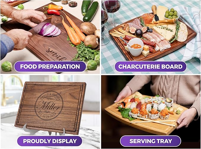 Personalized Cutting Board - Custom Engraved Wood Charcuterie Board - Best Wedding Gift Idea for Couples (Bride & Groom), Newlyweds - Handcrafted in USA from Premium Hardwood (Wreath Design 413)
