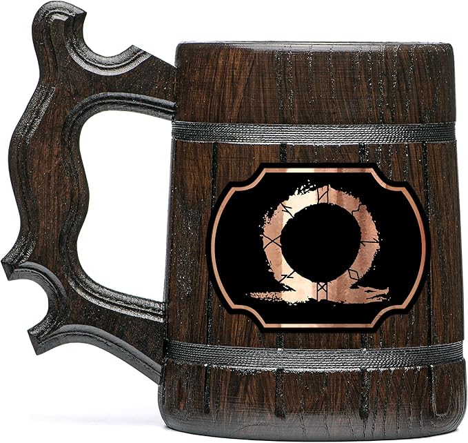 GOW Mug. Wooden Beer Mug Stein.Tankard. Gifts for Gamer