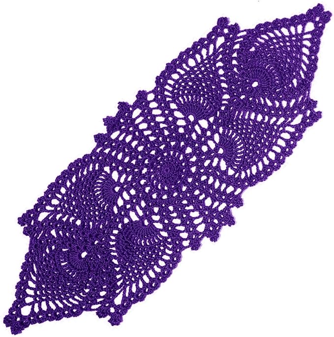 BIBITIME Crochet Lace Table Doilies Eyes Flower Doily Kitchen Vase Place Mats (7 in x 21 in,Pack of 1PC, Style02-Dark Purple)