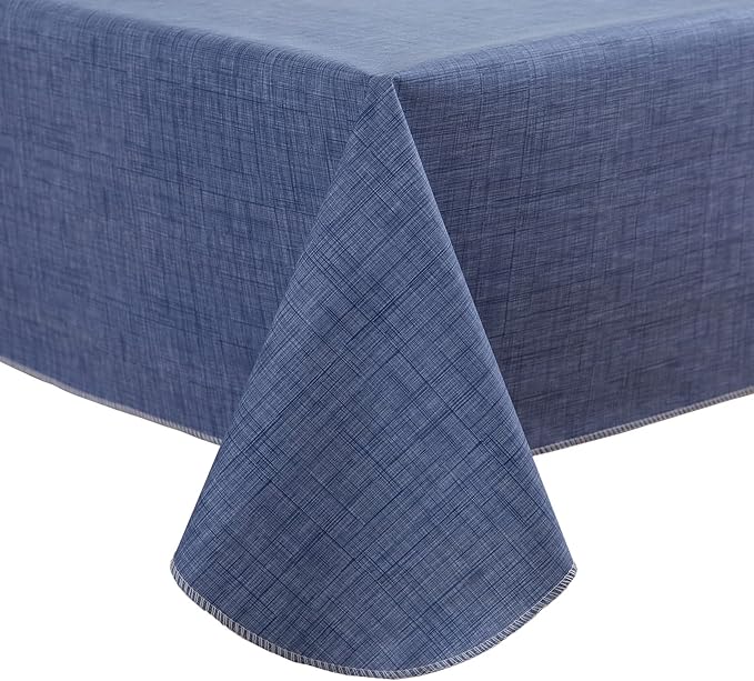 Pioggia Vinyl Tablecloth with Flannel Backing Rectangle Waterproof Oil-Proof Plastic Table Cloth Wipeable PVC Table Cover for Indoor and Outdoor (Blue, 60 x 84 Inch)