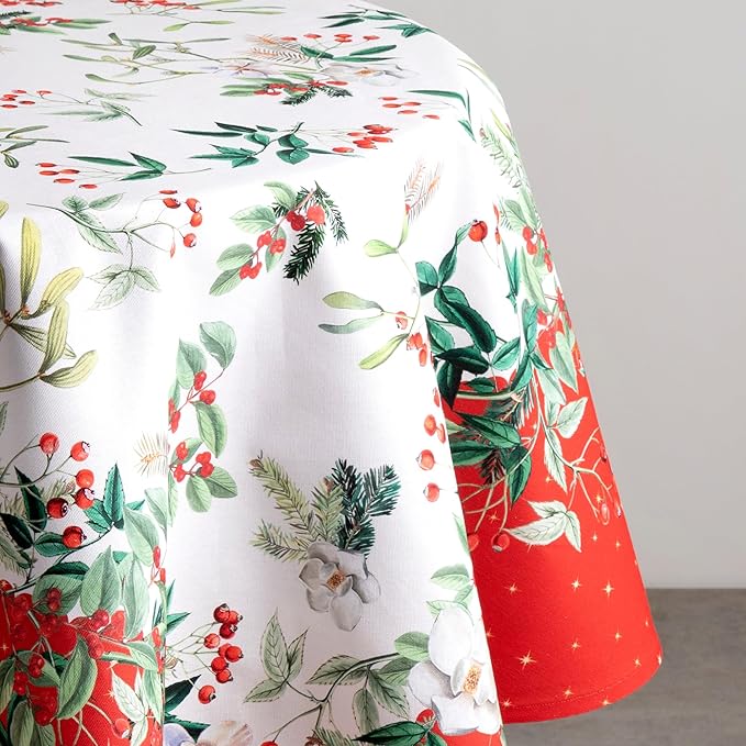 Maison d' Hermine Table Cloth Round Table 100% Cotton 69 Inches Fall Tablecloth Reusable Everyday Use for Thanksgiving Christmas Decorations Dining Farmhouse Party (Noel)