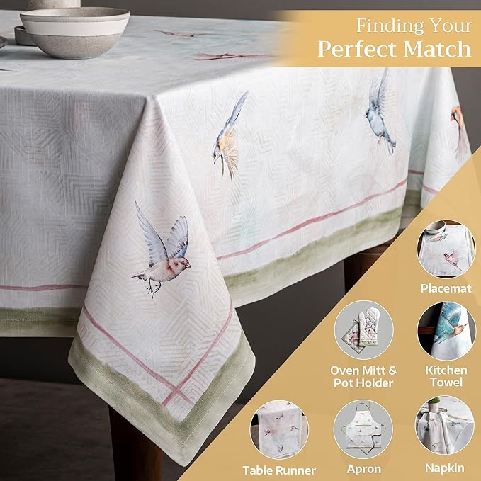 Maison d' Hermine Table Cloth Rectangle Table 100% Cotton 60 x 90 Inches Tablecloth Reusable Decorative for Dining Room Farmhouse Home Valentines Day Decorations Spring Summer - Flying Birds
