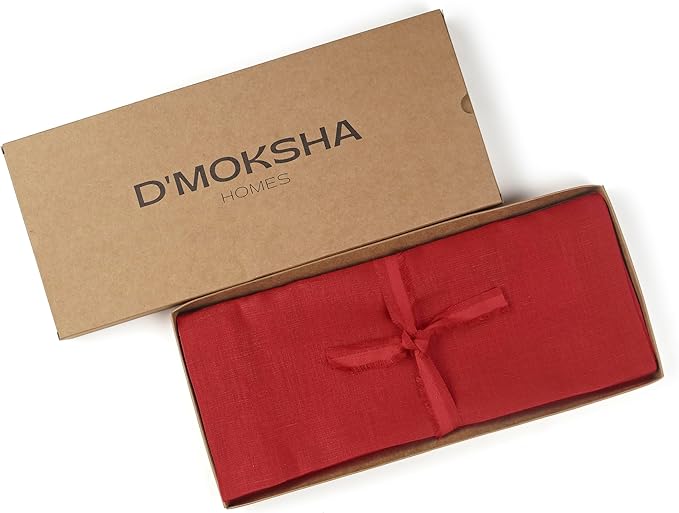 D'Moksha Homes Linen Bright Red Table Runner 108 Inches Long - 100% Pure Linen Dining Table Runner 14 x 108 Inch for Valentines, Spring, Easter - Machine Washable