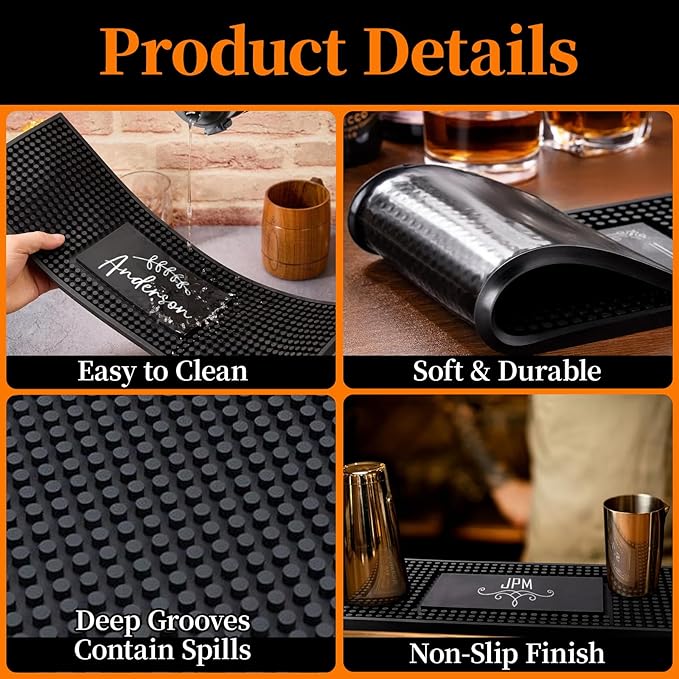 Personalized Bar Mat, Custom Bar Name, Drink Coaster with Text, Rubber Bar Mat for Countertop, Custom Decor, Suitable for Coffee Bar Home Kitchen Camping, Gifts for Cocktail Lover Bartender Newlywed